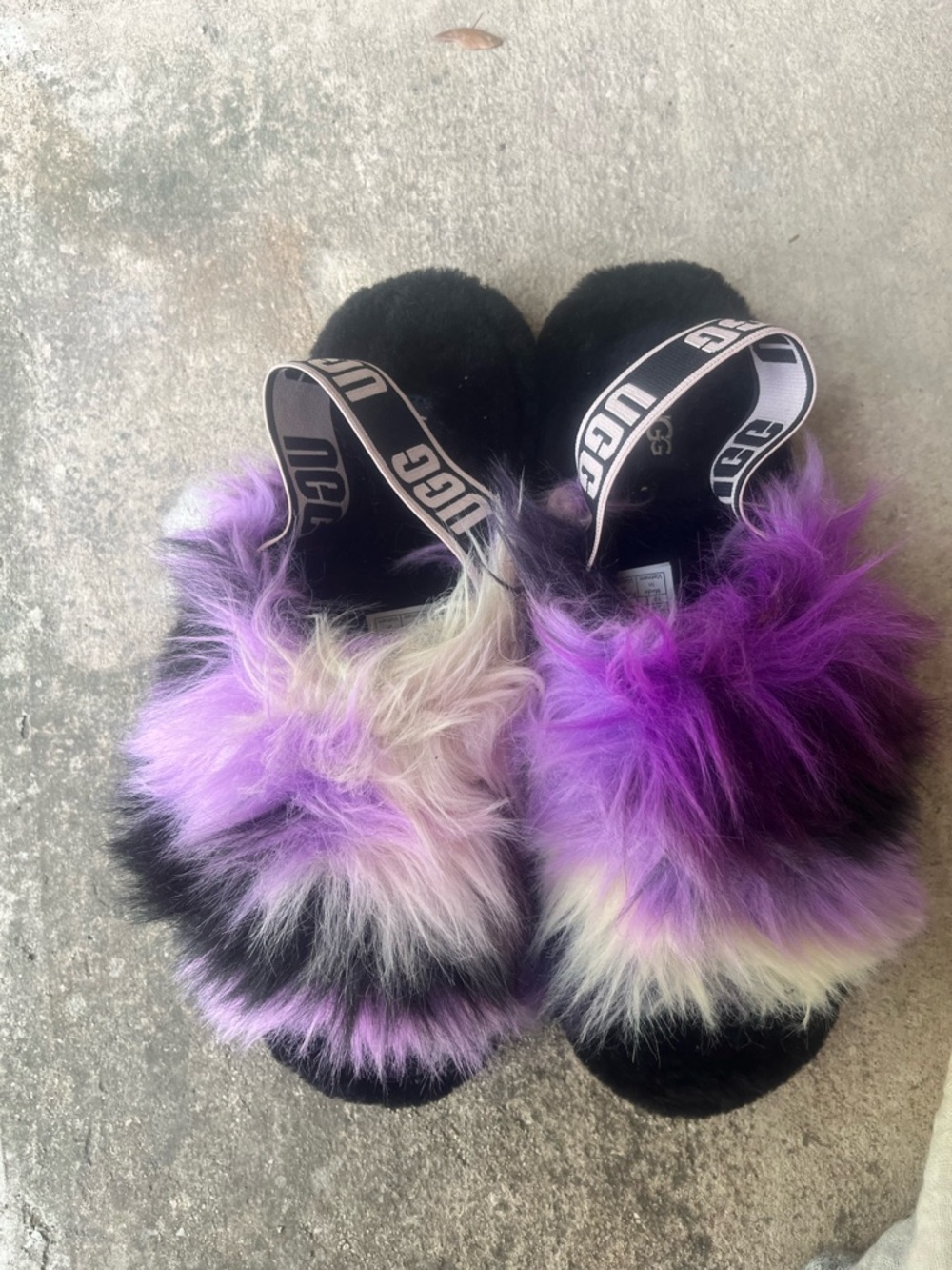 UGG Fluff Slide Slingback - Purple, Black & White Faux Fur - Picture 2 of 6